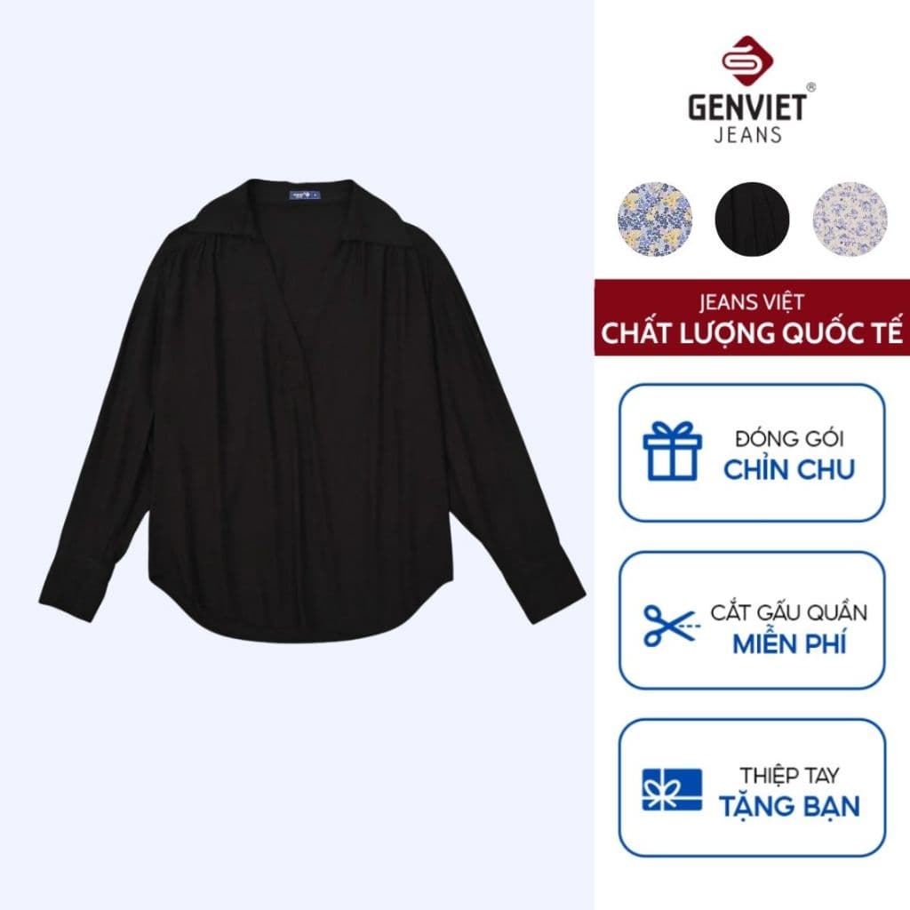 [ẨN] Áo Sơ Mi Dài Tay Nữ GENVIET JEANS Chất liệu Cotton Họa Tiết Form Suông Rộng S251.G. 8933