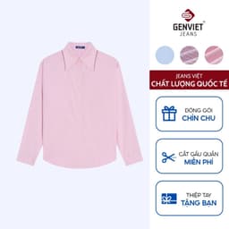 [ẨN] Áo sơ mi kẻ suông nữ GENVIET JEANS dài tay đính đá lấp lánh thanh lịch trẻ trung basic 8978 1