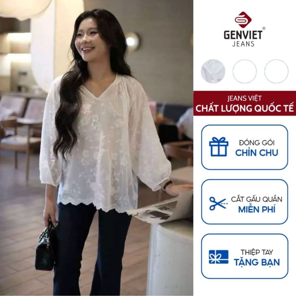 [ẨN] Áo Sơ Mi Nữ GENVIET JEANS Vải Zen Cotton Họa Tiết Hoa Tinh Tế Nhẹ Nhàng 9054