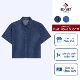 [ẨN] Sơ Mi Cộc Tay Nữ GENVIET JEANS Dáng Ôm Vừa Kẻ Sọc – 100% Cotton Thoáng Mát 9011 1