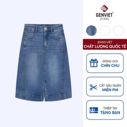 Chân váy jean nữ dáng chữ A midi GENVIET JEANS xẻ tà trước mài nhẹ cạp cao giấu bụng thanh lịch basic TJ1228J09113 6