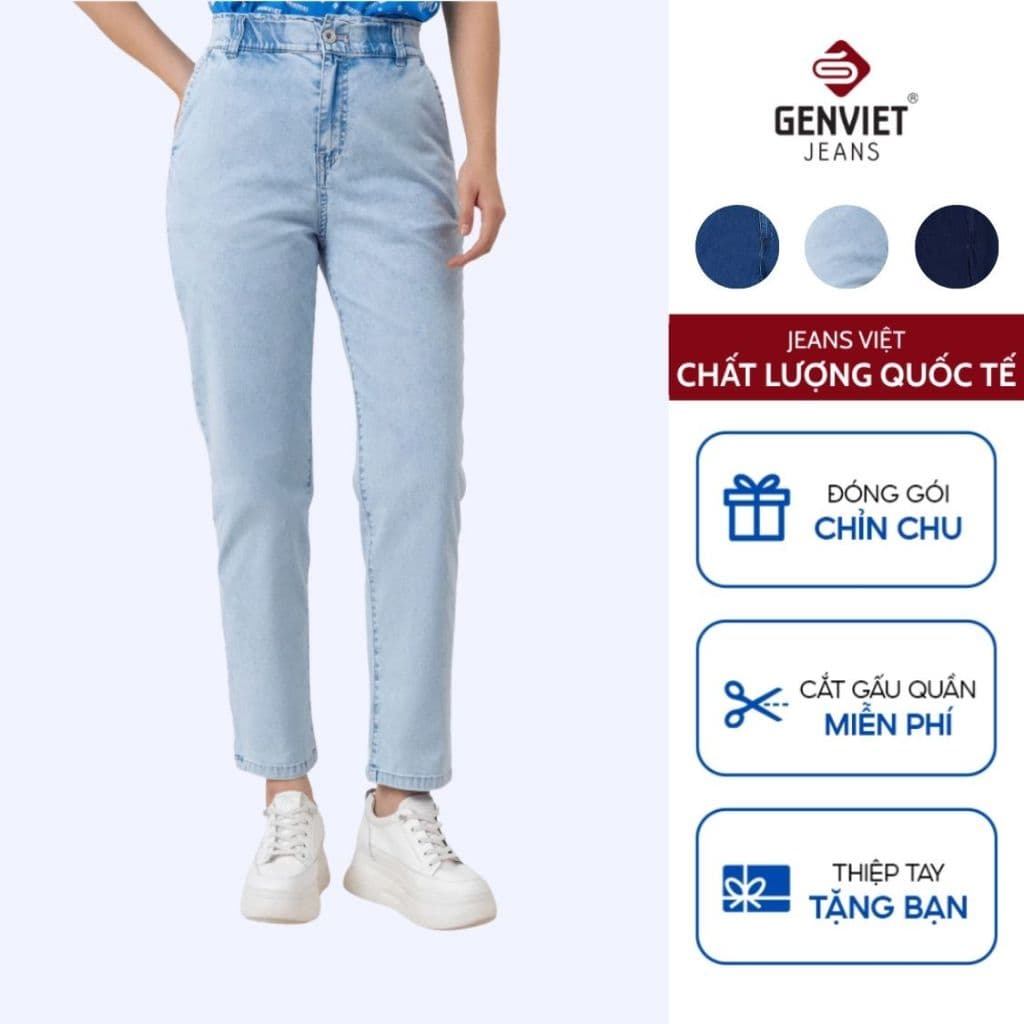 Quần Dài Nữ GENVIET Vải Jeans Trẻ trung Form Col Thụng, Quần Bò Baggy Nữ Cạp Chun Chất Liệu Co Giãn Hiện Đạ 8522