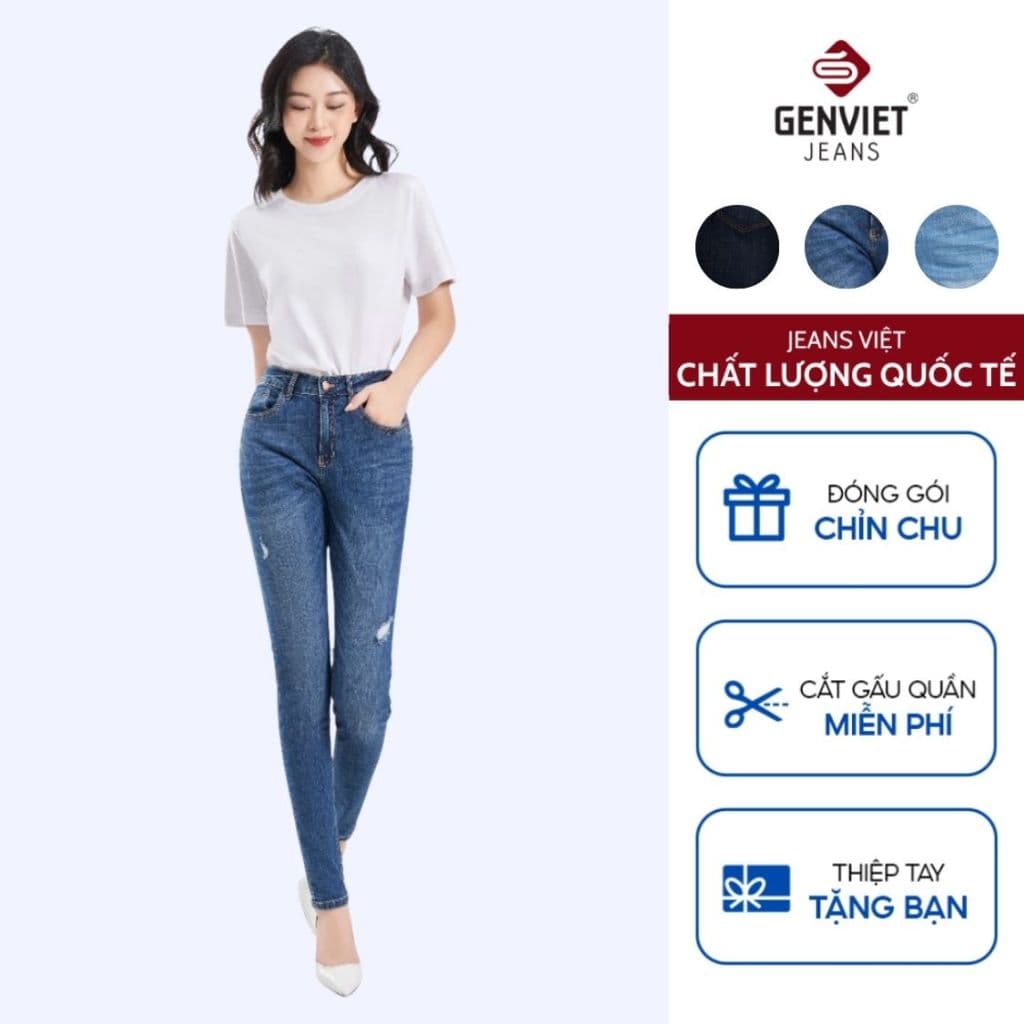 [ẨN] Quần dài Nữ Genviet vải Jeans Trẻ trung form Slimfi 8157