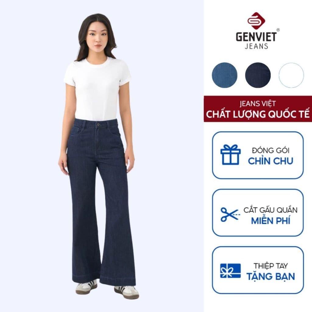 [ẨN] Quần Dài Nữ GENVIET Chất Liệu Jean Cao Cấp Dáng Loe, Quần Bò Nữ Ống Vẩy Đơn Giản Tôn Dán 8721