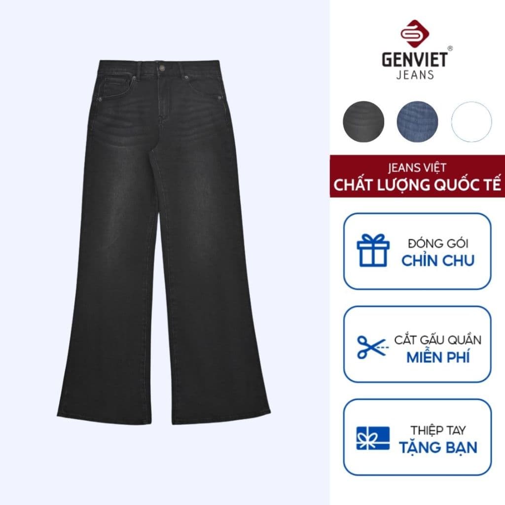 Quần Dài Nữ GENVIET JEANS Chất Liệu Denim Dáng Loe, Quần Bò Nữ Ống Vảy Trẻ Trung,8785