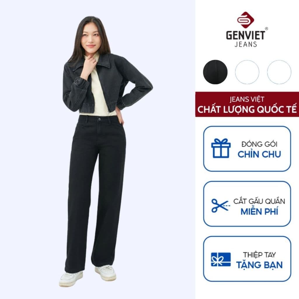 Quần jean suông vừa GENVIET JEANS chất liệu Denim  8737