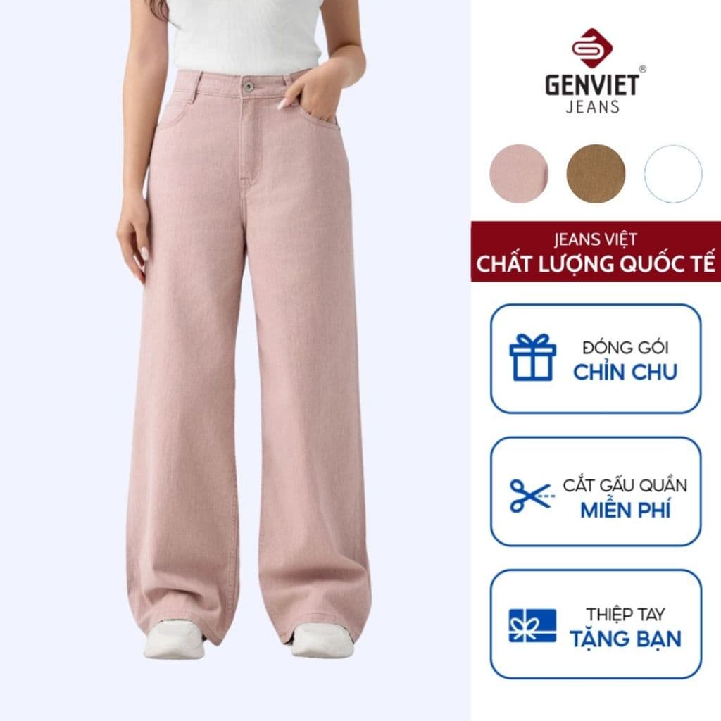 Quần Dài Jeans Nữ GENVIET JEANS Dáng Suông Vừa Cạp Cao Đi Làm, Đi Chơi 9087