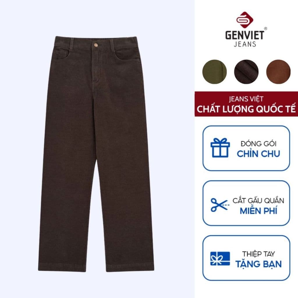 Quần Nhung GENVIET JEANS Dáng Suông Chất Liệu Nhung Cao Cấp Cạp Cao 9094