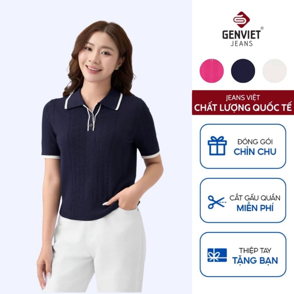 [ẨN] Áo Polo Nữ Chất Len Mềm Mịn GENVIET JEANS Dáng Ôm Vừa Basic 9068