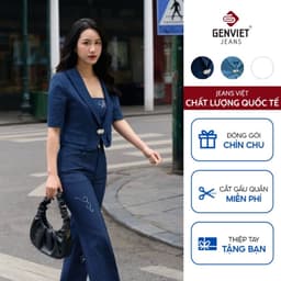 Áo Khoác Jeans Nữ Cộc Tay GENVIET JEANS Vải Cotton USA Dáng Ngắn Đính Cúc Cao Cấp 8968 1