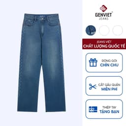 Quần Bò Nữ Ống Suông GENVIET JEANS Hiệu Ứng Laser Xước Dọc Sườn Chất Liệu Cao Cấp 8946 1