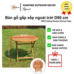 Bàn Gỗ Tròn Gấp Xếp D90cm SUNFURN - Gỗ Bạch Đàn Nam Phi Cao Cấp Chống Nắng Mưa (Bàn Ăn Sân Vườn, Ban Công, Cafe) 2