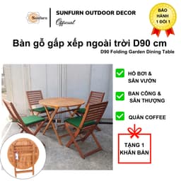 Bàn Gỗ Tròn Gấp Xếp D90cm SUNFURN - Gỗ Bạch Đàn Nam Phi Cao Cấp Chống Nắng Mưa (Bàn Ăn Sân Vườn, Ban Công, Cafe) 4