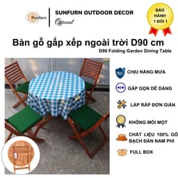 Bàn Gỗ Tròn Gấp Xếp D90cm SUNFURN - Gỗ Bạch Đàn Nam Phi Cao Cấp Chống Nắng Mưa (Bàn Ăn Sân Vườn, Ban Công, Cafe) 3