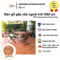 Bàn Gỗ Tròn Gấp Xếp D90cm SUNFURN - Gỗ Bạch Đàn Nam Phi Cao Cấp Chống Nắng Mưa (Bàn Ăn Sân Vườn, Ban Công, Cafe) 5
