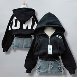 Áo Khoác Hoodie Zip Croptop Nỉ Đen In Chữ No1 Form Rộng – Phong Cách Streetwear Nữ 1