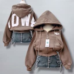 Áo Khoác Hoodie Zip Croptop Nỉ Đen In Chữ No1 Form Rộng – Phong Cách Streetwear Nữ 3
