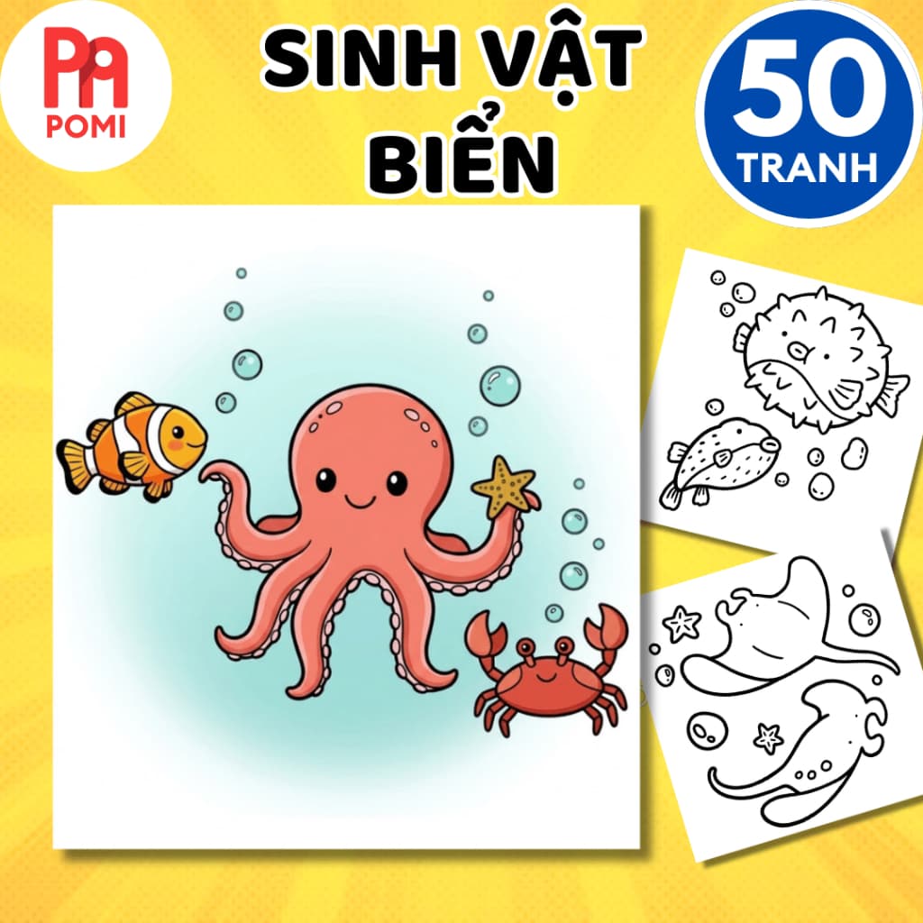 Tranh Tô Màu Thế Giới Biển Đại Dương Cá Mập, Cá Heo, San Hô... - Đồ chơi Giáo Dục - POMI