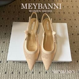 Giày Sandal Mũi Nhọn MEYBANNI Ren Chấm Bi Thắt Nơ Cạnh Xinh Xăn - B76 3