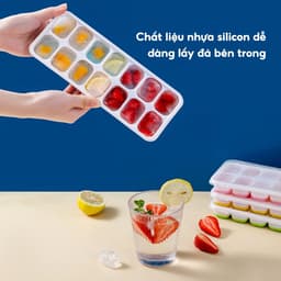 Combo 2/4 Khay đá Silicon 14 viên có nắp đậy, an toàn sạch sẽ, ngăn mùi tủ lạnh hiệu quả 2