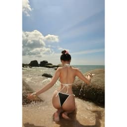 EMMA Bikini 2 Mảnh Hoạ Tiết Chấm Bi Đính Nơ Ruy Băng, Viền Hồng Trắng Sexy 5