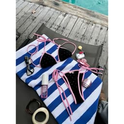 EMMA Bikini 2 Mảnh Hoạ Tiết Chấm Bi Đính Nơ Ruy Băng, Viền Hồng Trắng Sexy 9