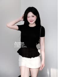 Áo Thun Nữ Ôm Body Cộc Tay JUSTDUN E15 - Phối Viền Bèo Xinh, Cotton Mịn Cao Cấp, Tôn Dáng 9