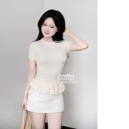 Áo Thun Nữ Ôm Body Cộc Tay JUSTDUN E15 - Phối Viền Bèo Xinh, Cotton Mịn Cao Cấp, Tôn Dáng 6
