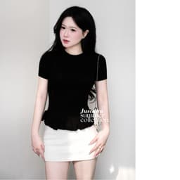 Áo Thun Nữ Ôm Body Cộc Tay JUSTDUN E15 - Phối Viền Bèo Xinh, Cotton Mịn Cao Cấp, Tôn Dáng 5