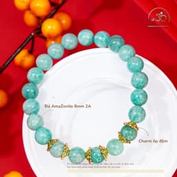 Ngọc Đan Tâm - Vòng Tay AmaZonite 8mm 2A Phối Charm Ốp Hoa - Mệnh Thuỷ & Mệnh Mộc 2