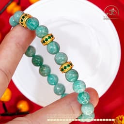 Ngọc Đan Tâm - Vòng Tay Amazonite 8mm 2A Phối Charm Tròn Đính Đá Xanh - Mệnh Thuỷ & Mệnh Mộc 3