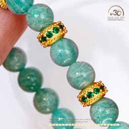 Ngọc Đan Tâm - Vòng Tay Amazonite 8mm 2A Phối Charm Tròn Đính Đá Xanh - Mệnh Thuỷ & Mệnh Mộc 4