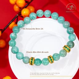 Ngọc Đan Tâm - Vòng Tay Amazonite 8mm 2A Phối Charm Tròn Đính Đá Xanh - Mệnh Thuỷ & Mệnh Mộc 2