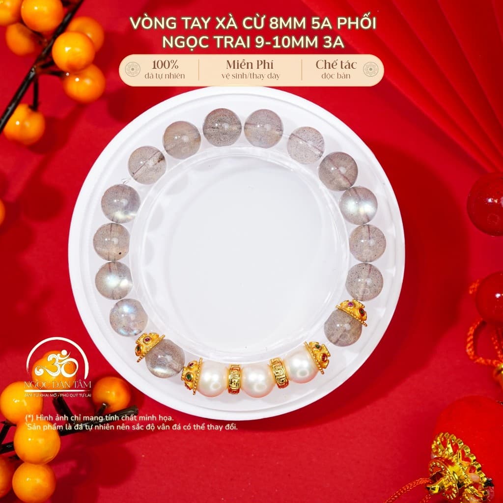 Ngọc Đan Tâm - Vòng Tay Xà Cừ 8mm 5A Phối Ngọc Trai 9-10mm 3A -  Mệnh Kim & Mệnh Thuỷ