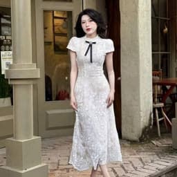 Xukadress_Đầm midi nơ ngực, đầm ren nơ ngực sang chảnh 6