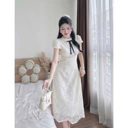 Xukadress_Đầm midi nơ ngực, đầm ren nơ ngực sang chảnh 4