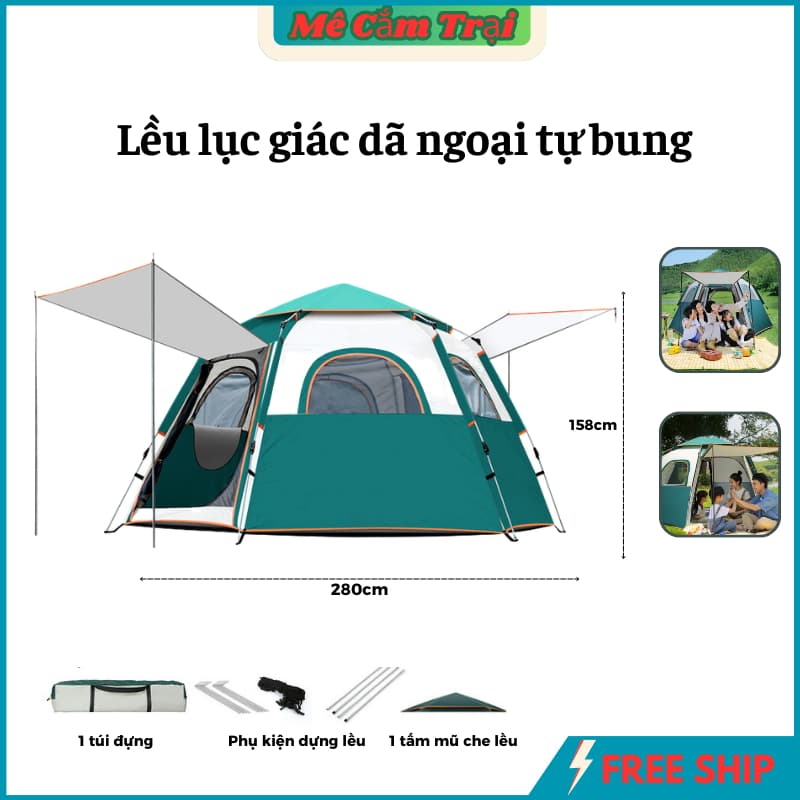 Lều Cắm Trại, lều dã ngoại tự bung, chống tia UV, chống thấm nước, lều tự giãn nở dùng cho 2-6 người