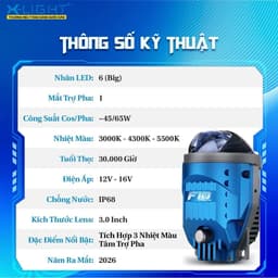 Bi Gầm X-Light F10 Pro V2 chính hãng, bản nâng cấp 2026 , chip Osram 65W, ánh sáng 5500K lỗi 1 đổi 1 trong vòng 2 năm 5