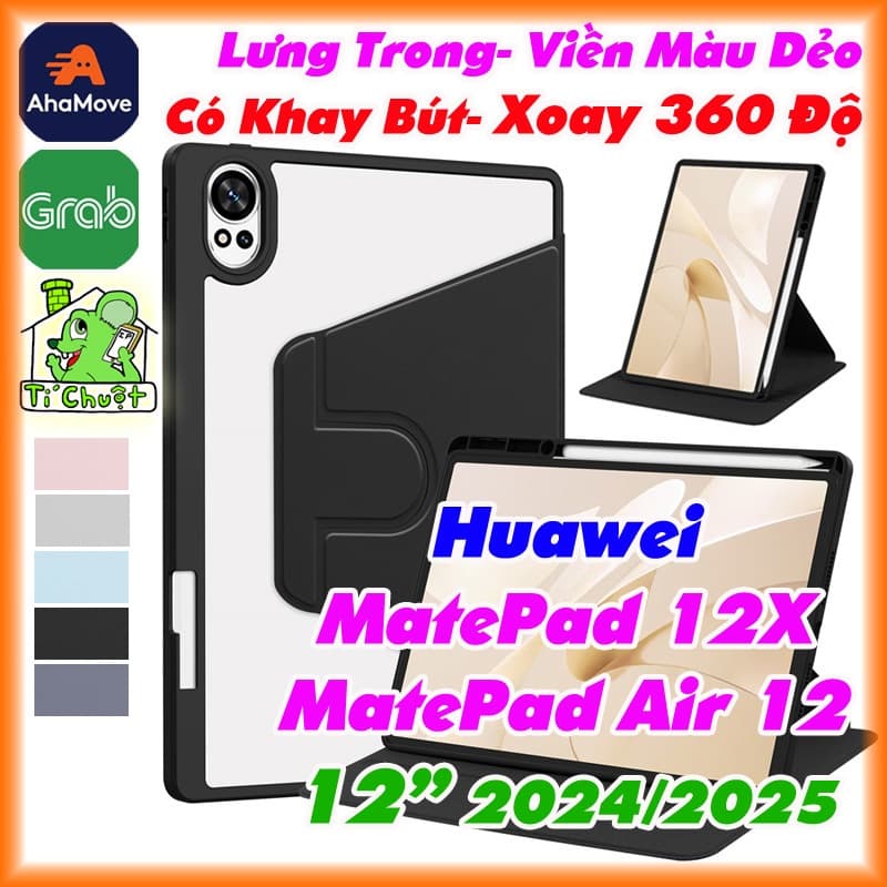 [Xoay 360 Độ] Bao Da MTB HUAWEI MatePad 12 X / MatePad AIR 12" 2024/ 2025 Lưng Cứng Trong Suốt Viền Dẻo