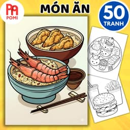 Tranh tô màu thức ăn nhiều mẫu không trùng giấy A4 A5 - Tô màu thư giãn chữa lành người lớn, trẻ em - Đồ chơi POMI 1