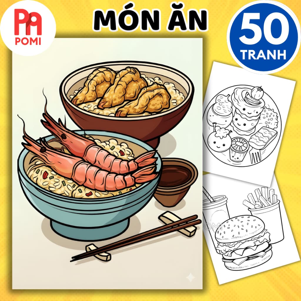 Tranh tô màu thức ăn nhiều mẫu không trùng giấy A4 A5 - Tô màu thư giãn chữa lành người lớn, trẻ em - Đồ chơi POMI