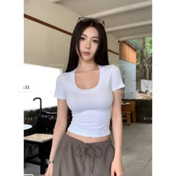 [ XẢ KHO ] Áo Thun Nữ Cổ U Viền To Ôm Body Co Giãn 4 Chiều Tôn Dáng BYJANE - 272 4