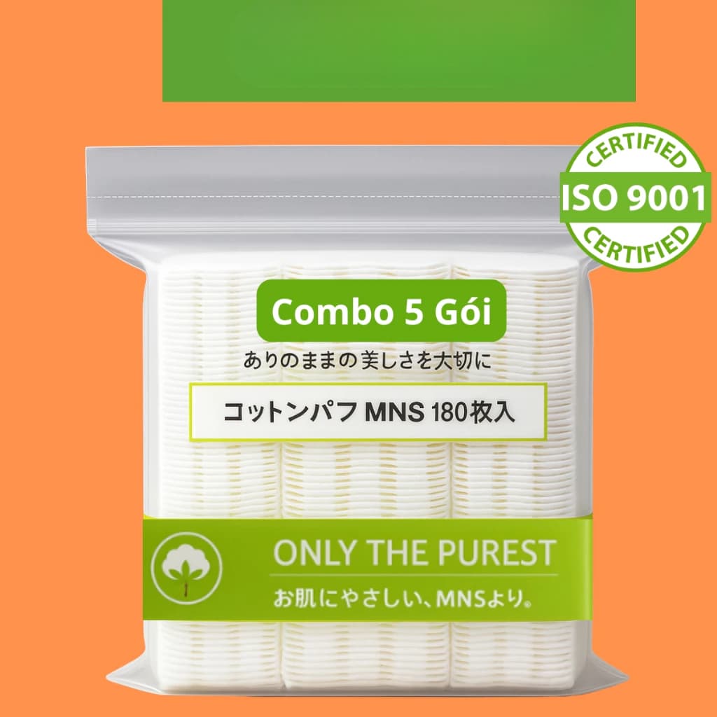  Combo 5 Bông tẩy trang MNS 180 miếng cotton tự nhiên, cao cấp mềm mịn 