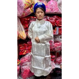 FREESHIP Áo gấm thượng hải màu trắng hàng dệt chữ thọ và hình rồng cao cấp from cực đẹp 3