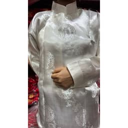 FREESHIP Áo gấm thượng hải màu trắng hàng dệt chữ thọ và hình rồng cao cấp from cực đẹp 2
