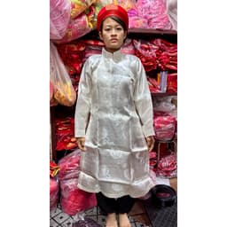 FREESHIP Áo gấm thượng hải màu trắng hàng dệt chữ thọ và hình rồng cao cấp from cực đẹp 8