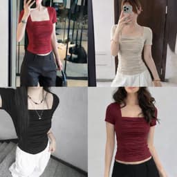 [VẢI COTTON MỊN] Áo Thun Cộc Tay Lenogi Ôm Body Cổ Vuông Nhún Eo Co Giãn mềm mại mA54 2