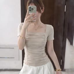 [VẢI COTTON MỊN] Áo Thun Cộc Tay Lenogi Ôm Body Cổ Vuông Nhún Eo Co Giãn mềm mại mA54 3