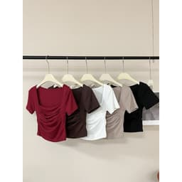 [VẢI COTTON MỊN] Áo Thun Cộc Tay Lenogi Ôm Body Cổ Vuông Nhún Eo Co Giãn mềm mại mA54 8