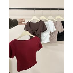 [VẢI COTTON MỊN] Áo Thun Cộc Tay Lenogi Ôm Body Cổ Vuông Nhún Eo Co Giãn mềm mại mA54 9